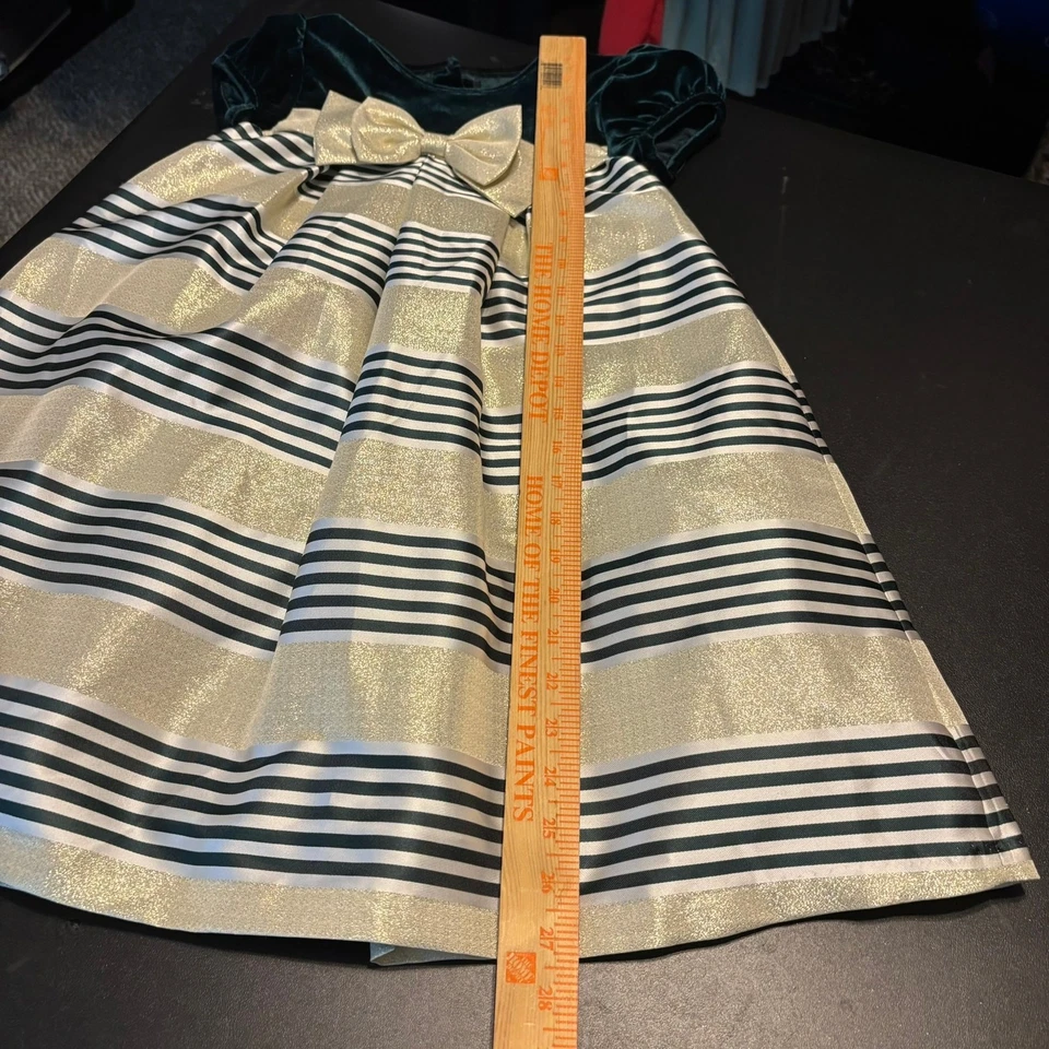 Vestido Bonnie Jean Niñas Talla 6X Verde Dorado Brillante Navidad Vacaciones Terciopelo Foto 3 de 4