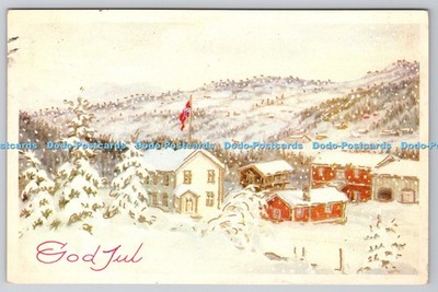 R814212 God Jul City in the Winter Time Mittet Printed in Norway PM Narvik 1954
