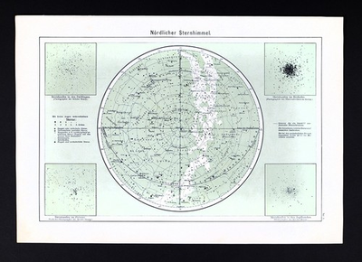 #ad 1898 Celestial Map North Sky Star Chart Polaris Andromeda Milky Way Star Cluster $24.99