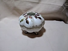 Vintage Bone China Footed Trinket Dish Purple Leaves, Gold Trim 