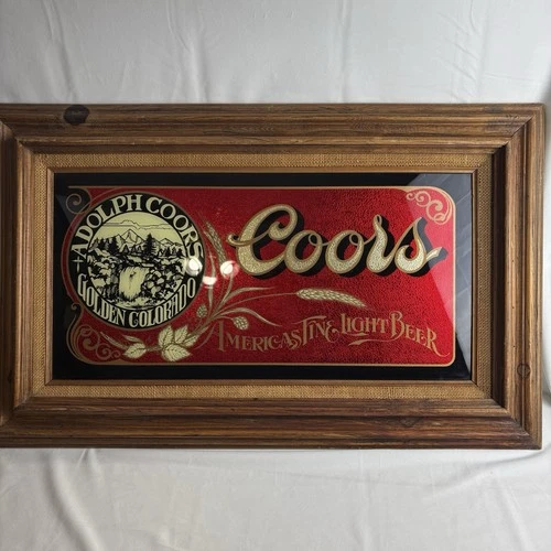 Vtg Adolph Coors Americas Fine Light Beer Framed Sign Wall Art 31 X 20