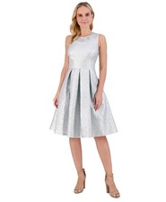 Eliza J Women's Textured Metallic Fit & Flare Dress Color Silver Size 10 $228