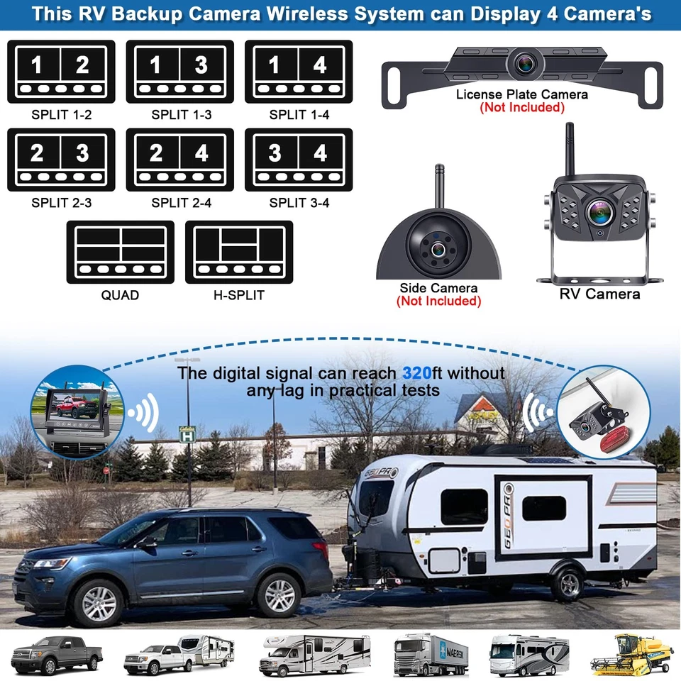RV Backup Camera Wireless HD1080P 2 Cameras with 7 Inch Touch Key DVR Monitor... - Image 3 of 4