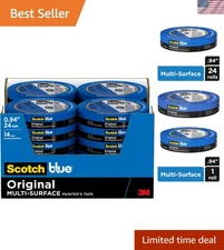 Multi-Surface Blue Painters Tape - 24 Rolls, 14-Day Adhesion for Perfect Lines
