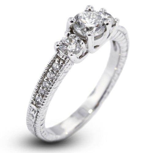 3 1/2ct D SI2 Round Natural Diamonds 18kw Gold Vintage Style Three-Stone Ring - Picture 10 of 24