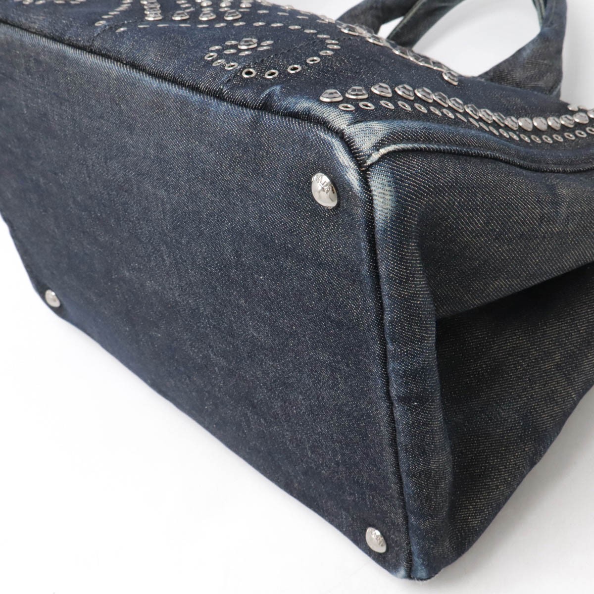PRADA CANAPA Tote Bag 2WAY Shoulder Bag Denim Bijou Studs BLEU Indigo  from  Bou thumbnail 3