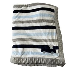 Child of Mine Puppy Dog Truck Blue Gray White Stripe Baby Blanket Carter  s