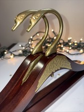 2 Mid Century Wood Brass Gooseneck Contoured Suit Hanger - Walnut Goose Head
