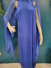 SIZE M UNBRANDED Long Blue Dress W/Sheer Open Sleeves INVPV98