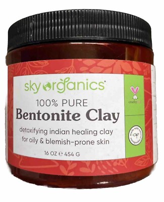 Sky Organics 100% Pure Natural Indian Healing Clay Bentonite 16oz Oily Blemish
