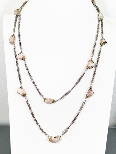 Vintage rosa grau Stein Station lange Lagenlook Kette Halskette 40 Zoll Boho
