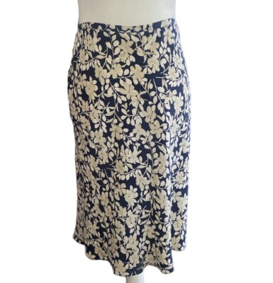 Amanda Smith Skirt Women’s 12 Blue Floral 100% Silk Pencil Silky Summer  Classic