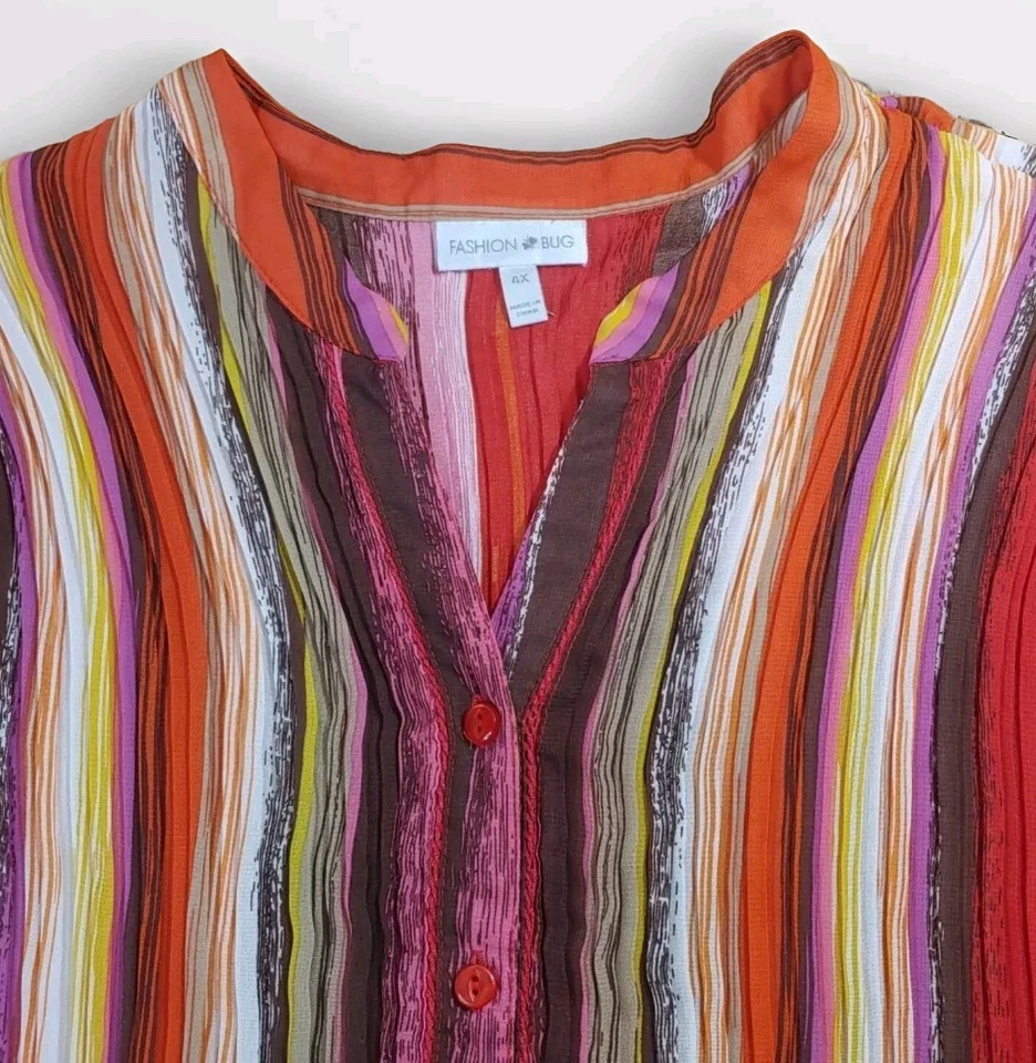 Moda Bug Y2k Plisado Gasa Top Mujer Plus 4X Rayas Botón Manga Acampanada  Foto 4 de 4