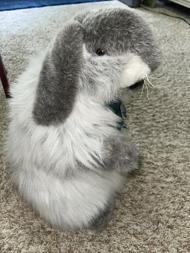 Vtg Mary Meyer LARGE Bunny Rabbit Stuffed Plush Gray Long Fur Green Ribbon *15 - Picture 4 of 10