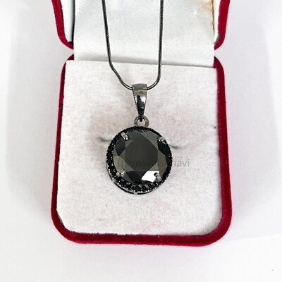 10 Ct Black Diamond Pendant In 925 Sterling Silver With Black Rhodium Finish AAA