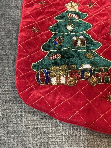 Medias de terciopelo con lentejuelas árbol de Navidad con regalos estrella de cordón dorado con cuentas - Imagen 6 de 8