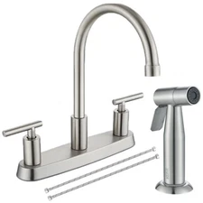Brushed Nickel High Arc Kitchen Sink Faucet with Side Sprayer 2 Handle Mixer Tap