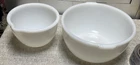 VTG Glasbake Sunbeam Mixer White Milk Glass Mixing Bowls-20 CJ & 19 CJ w/Spouts