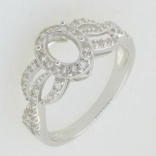 Sterling Silver Semi Mount Ring Setting Oval OV 9x7mm White Topaz or Moissanite