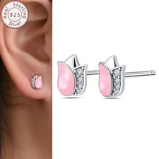 KUNSIR 925 Sterling Silver Tiny Tulip Stud Earrings Women Fashion Jewelry Gifts