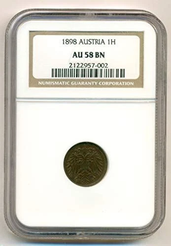Austria 1898 1 Heller AU58 NGC