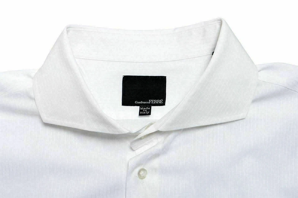 Camisa de vestir a rayas blanca manga larga Gianfranco Ferre para hombre US 18 IT 45 Foto 3 de 4