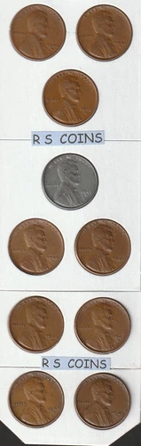 1940S  thru  1949S  (with 1943S)  ~ 10  coin  LINCOLN  CENT SET   all  VERY FINE