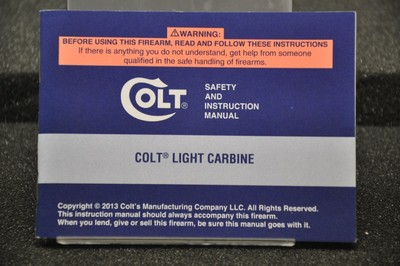 Colt Factory Original Manual AR-15 Light Carbine 2013 Form 3000291 Jan 2013