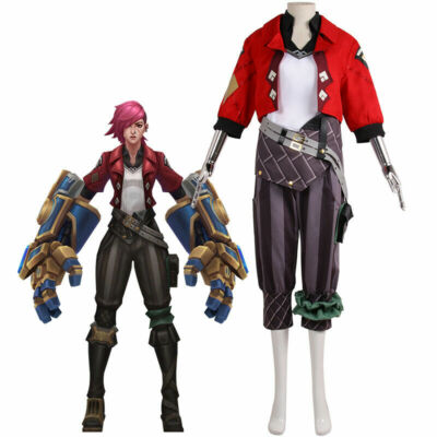 LoL Arcane Vi Cosplay Costume Wig Uniform Shoes Outfits Halloween Carnival*