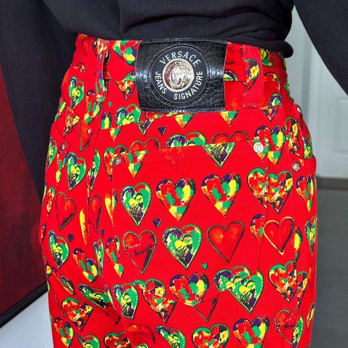 1997 VERSACE JEANS SIGNATURE jeans Heart size 26 red Jim Dine