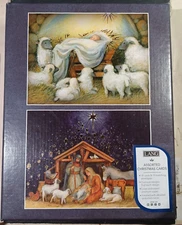 Lang Nativity 18 Gold Foil Christmas Cards 2 Designs Match Envelopes  NEW- BOX-4