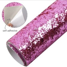 Chunky Glitter Pink FAUX LEATHER SHEET 8 X 13" Self-adhesive