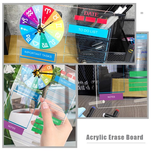 3 Sets Whiteboard Tabletop Trockener Löwebrett Acryl -Memo -Board mit Uhr ohne - Bild 11 von 12