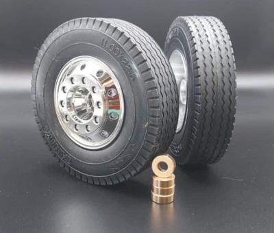 1/14 Tamiya Scania MAN Mercedes-Benz Volvo Truck Front Tyres & Wheel Rims (22mm)