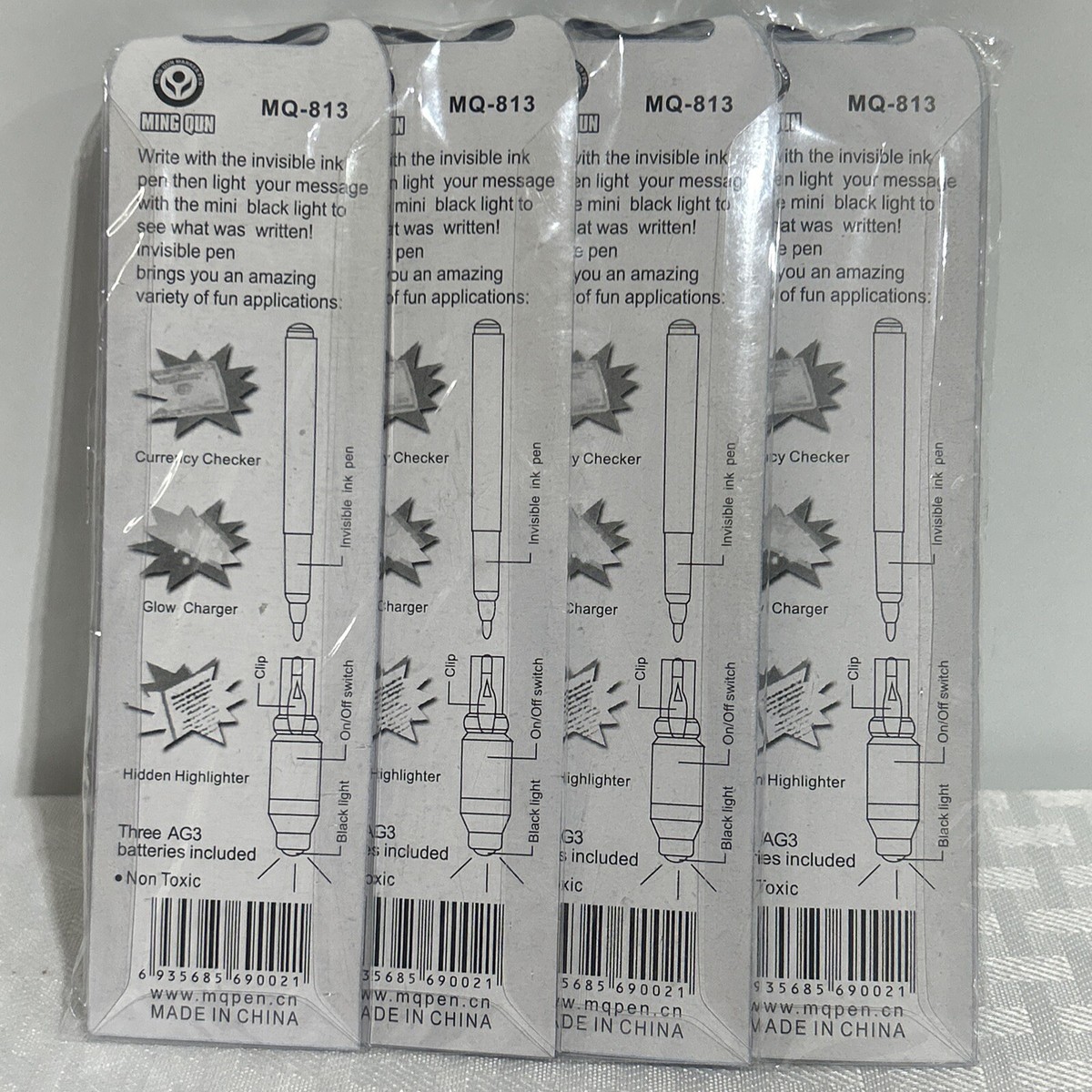 Invisible Ink Pens 4 Pack Secret Message - Cap Light - Non Toxic