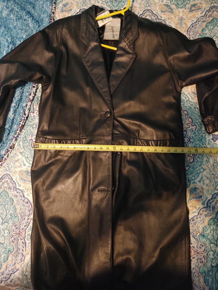VINTAGE JF Jacqueline Ferrar Black Leather Long Trench Coat VINTAGE JF Jacqueline Ferrar Black Leather Long Trench Coat