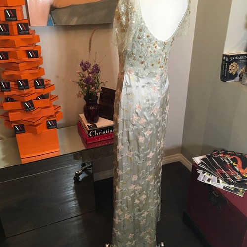 Abito da sera verde Badgley Mischka taglia 8 seta/abito da sera 1580-25-9818 - Foto 9 di 12