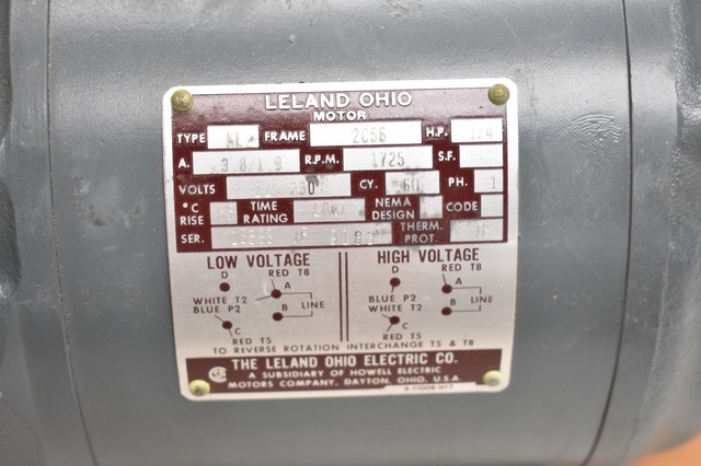 Leland Electric Thermomatic Motor Type KL 2C56 1 Phase 1/4 HP 1725 RPM