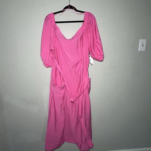 Prabal Gurung for JCPenney Dress Plus 2X Off the Shoulder Carmine Rose Pink NWT - Picture 11 of 12