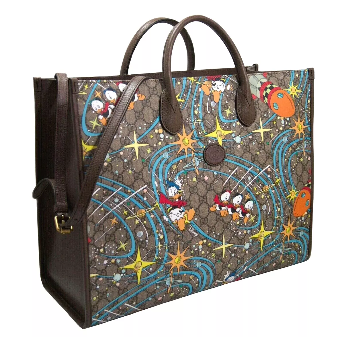 Gucci x Disney Brown and Ebony Supreme GG Donald Duck Tote Bag