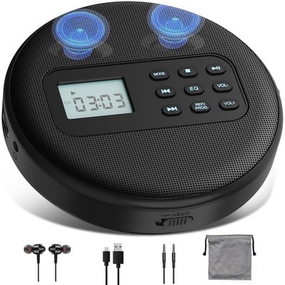 KUEPHOM Portable CD Player with Headphones and Built-in Speakers: BLACK 