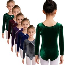 US YiZYiF Kids Girls Bowknot Lace Trim Long Sleeve Leotard Ballet Dance Unitard