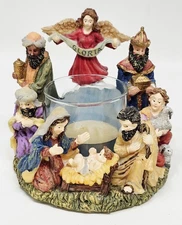 Circular Nativity Set Candle Holder Christmas Scene Vintage Unused Candle