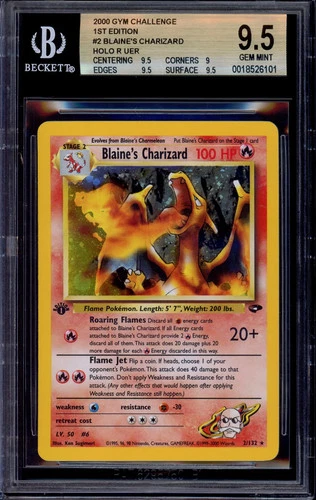 2000 Pokémon Gym Challenge 1st Edition Blaine's Charizard-Holo #2 BGS 9.5 GEM MT