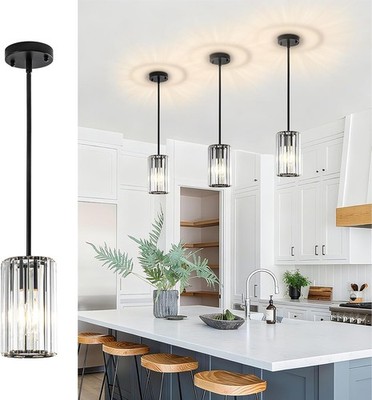 Black Crystal Hanging Light 3-Pack Mini Pendant Adjustable