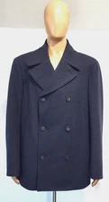 Cole Haan Dbl Breasted Navy Style Peacoat Black Wool Polyester Blend Mens 2X-L