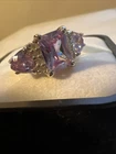 Vtg Purple Amethyst Sterling Silver .925 3 Stone Ring Size 8