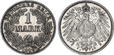 Kaiserreich 1 Mark Silber 1909 J Kursm&uuml;nze J.17 seltenes Mzz. 53.000 Ex.  143505