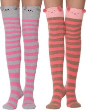 Womens Thigh High Fuzzy Socks Over Knee High Striped Stocking Stuffers Fluffy...