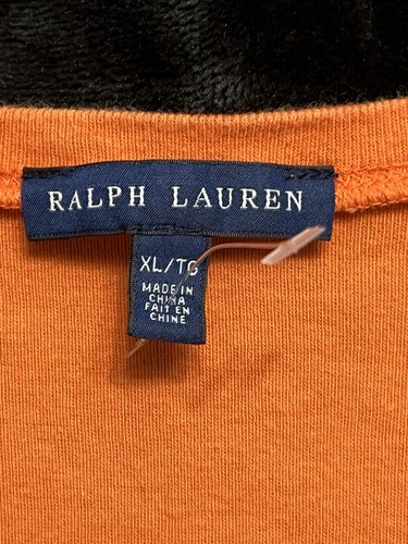 Ralph Lauren Women Signiture V-Neck T-Shirt Orange w/Green Logo SzXL - Picture 3 of 7